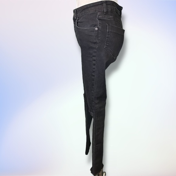 Anine Bing Black Distressed Knee Raw Hem High-Rise Skinny Jeans Size 24 - Picture 5 of 16